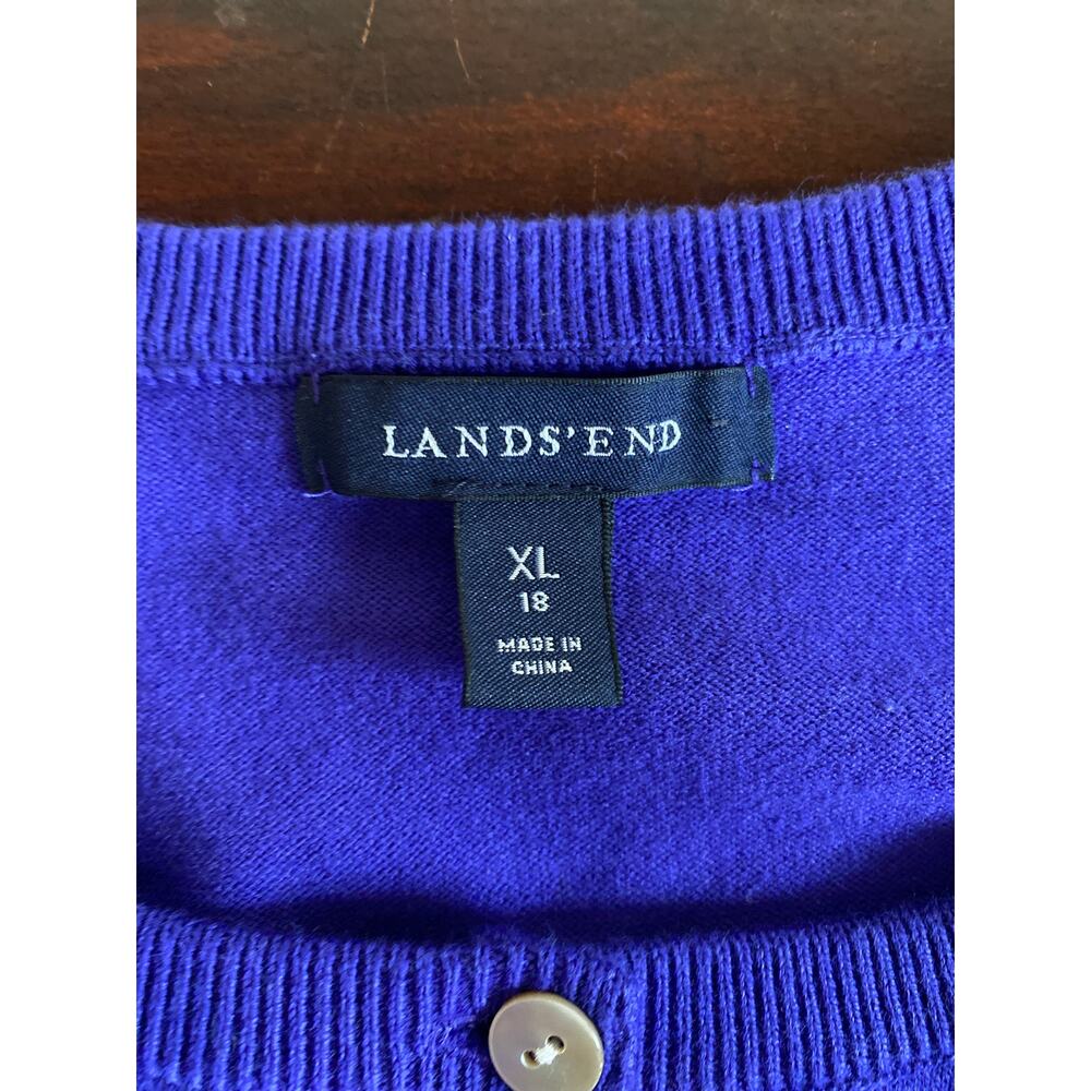 Lands End Purple Classic Button Up Cardigan XL 18 Feminine Cotton Blend - Picture 6 of 7